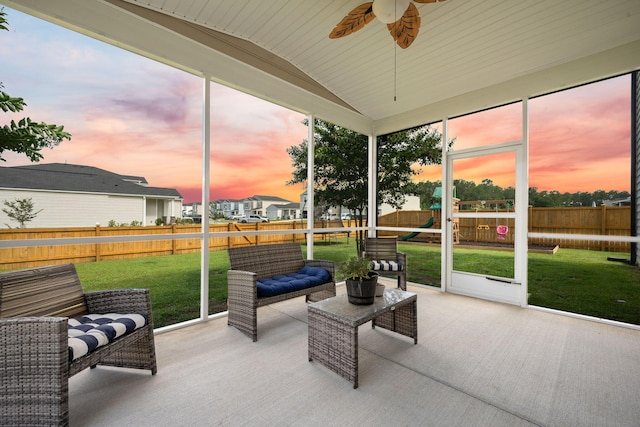 701 Squire Pope Rd, Summerville, SC 29486 - sunroom featuring a ceiling fan, vaulted ceiling, healthy amount of natural light, and an outdoor living space