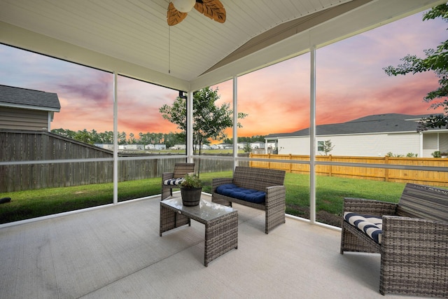 701 Squire Pope Rd, Summerville, SC 29486 - sunroom with a ceiling fan, an outdoor living space, vaulted ceiling, and plenty of natural light