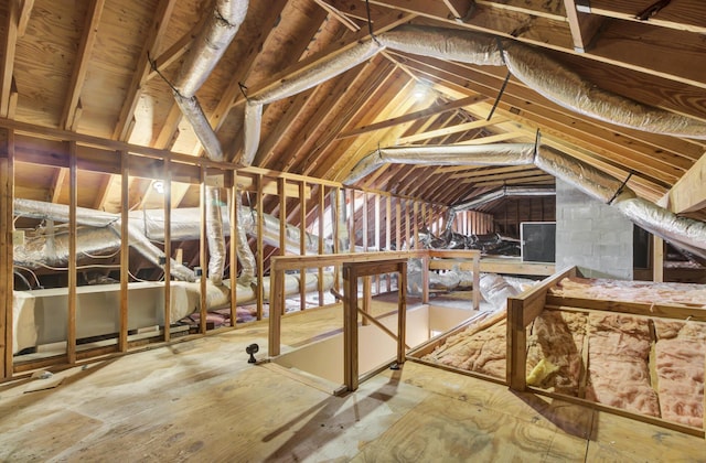 view of unfinished attic