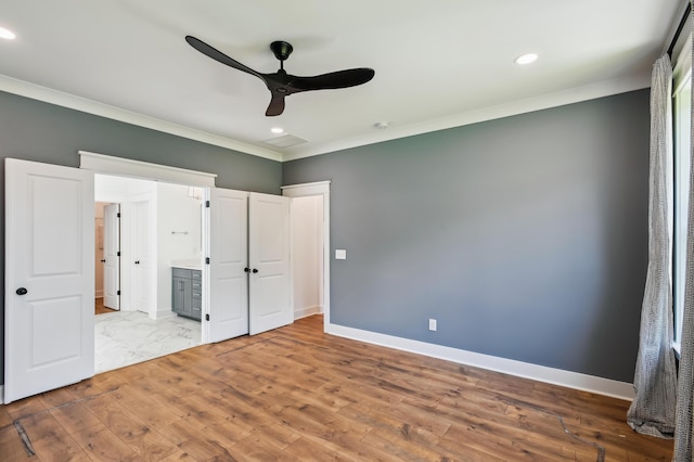 3806 Grateful Rd, North Charleston, SC 29420 - unfurnished bedroom featuring crown molding, recessed lighting, baseboards, wood finished floors, and a ceiling fan