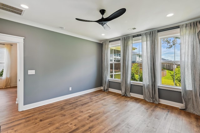 3806 Grateful Rd, North Charleston, SC 29420 - empty room featuring ceiling fan, baseboards, wood finished floors, recessed lighting, and crown molding