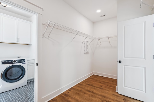 3806 Grateful Rd, North Charleston, SC 29420 - washroom with washer / clothes dryer, cabinet space, wood finished floors, baseboards, and recessed lighting