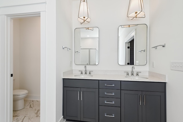 3806 Grateful Rd, North Charleston, SC 29420 - full bathroom with marble finish flooring, double vanity, toilet, and baseboards