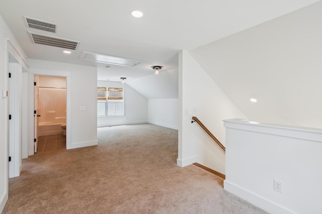 3806 Grateful Rd, North Charleston, SC 29420 - additional living space with attic access, light carpet, baseboards, lofted ceiling, and recessed lighting