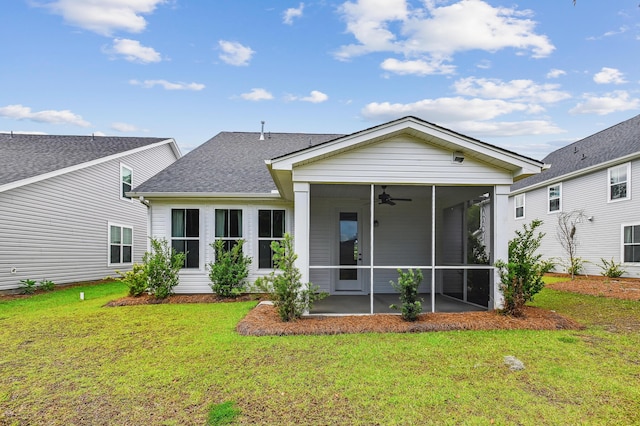 3806 Grateful Rd, North Charleston, SC 29420 - back of property with a sunroom, ceiling fan, a yard, and roof with shingles