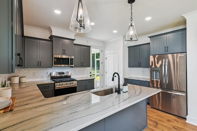 3806 Grateful Rd, North Charleston, SC 29420 - kitchen with appliances with stainless steel finishes, a sink, light stone countertops, tasteful backsplash, and recessed lighting