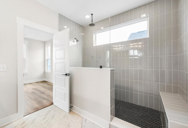 1350 Lucinda St, Mount Pleasant, SC 29466 - full bath with a walk in shower, marble finish flooring, healthy amount of natural light, baseboards, and recessed lighting