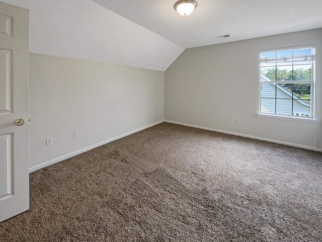 additional living space with carpet flooring and vaulted ceiling