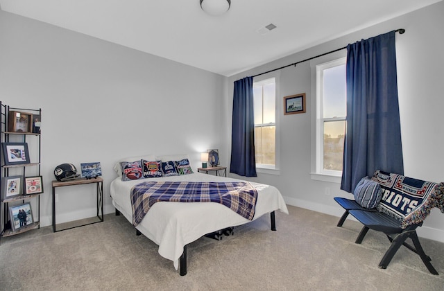 carpeted bedroom with multiple windows