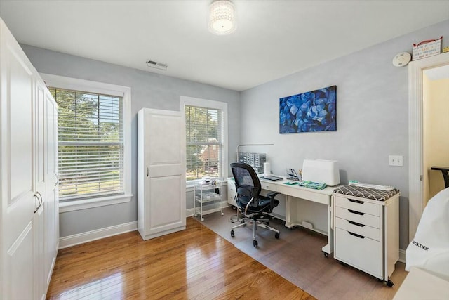 office featuring a healthy amount of sunlight and hardwood / wood-style floors