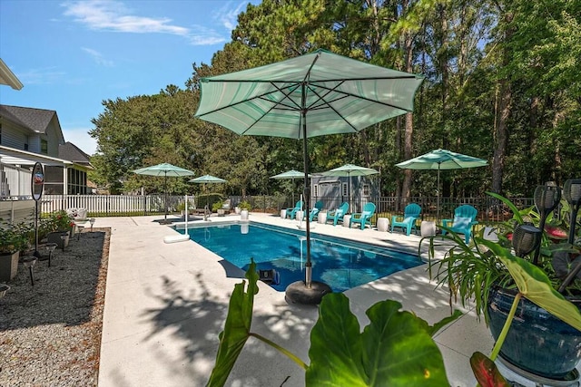 view of swimming pool with a patio