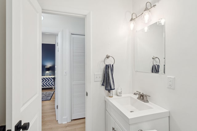 bathroom with vanity and wood-type flooring