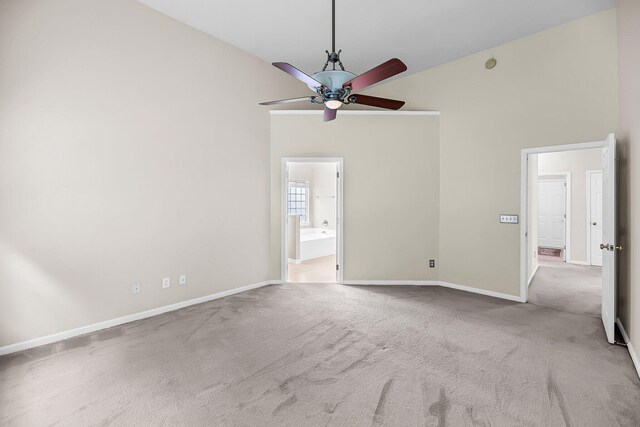 1445 Ashley Gardens Blvd, Charleston, SC 29414 - spare room featuring carpet, a ceiling fan, high vaulted ceiling, and baseboards