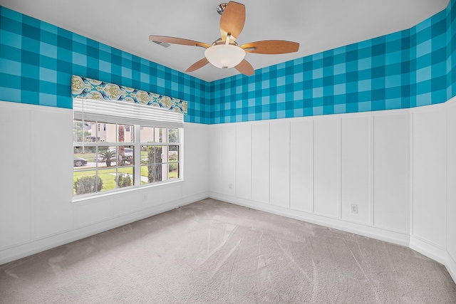 1445 Ashley Gardens Blvd, Charleston, SC 29414 - unfurnished room featuring carpet, a decorative wall, ceiling fan, and wallpapered walls