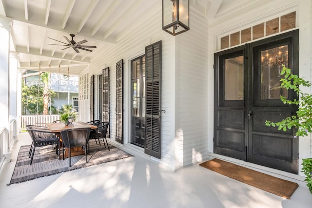 exterior space with ceiling fan and covered porch