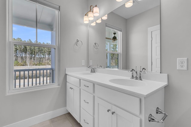 bathroom with plenty of natural light, a sink, and tile patterned floors