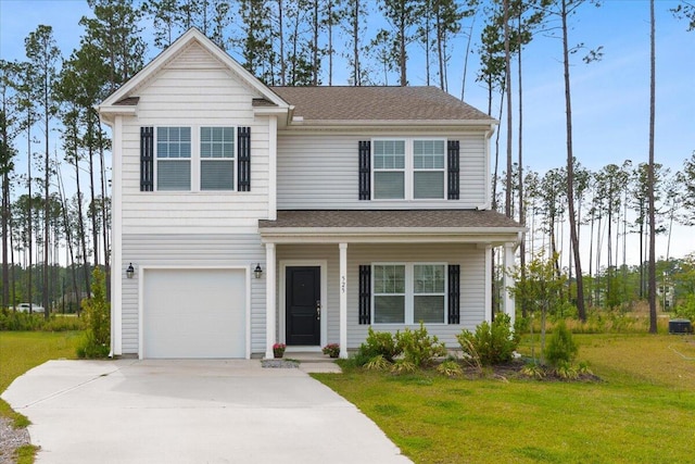 525 Purple Finch Rd, Summerville, SC 29486 - traditional-style home with a front yard, a porch, a garage, a shingled roof, and concrete driveway