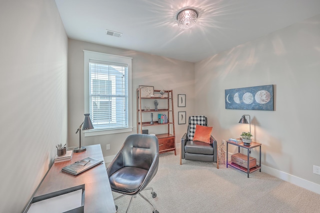 home office with carpet floors