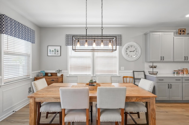 627 Macintyre Cir, Summerville, SC 29486 - dining room with light wood finished floors, plenty of natural light, wainscoting, and a decorative wall