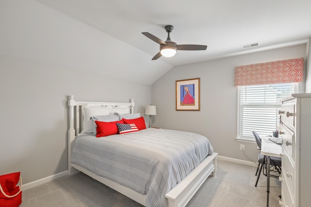 627 Macintyre Cir, Summerville, SC 29486 - bedroom with light colored carpet, baseboards, lofted ceiling, and a ceiling fan