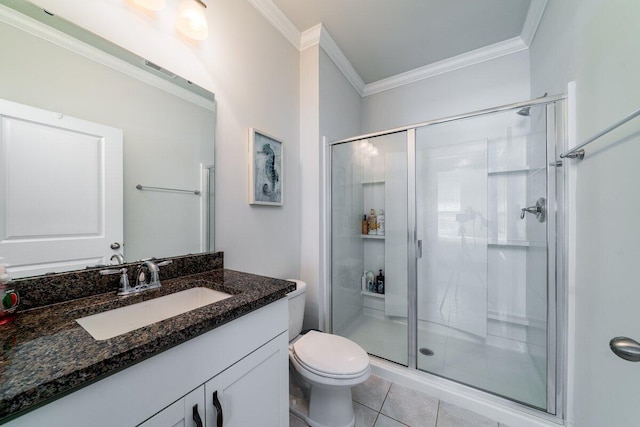 1630 Mermentau St, Mount Pleasant, SC 29466 - bathroom with crown molding, a shower stall, vanity, and tile patterned flooring
