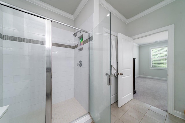 1630 Mermentau St, Mount Pleasant, SC 29466 - bathroom with a shower stall, ornamental molding, and tile patterned flooring