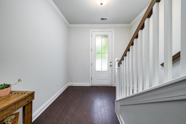 1630 Mermentau St, Mount Pleasant, SC 29466 - entryway featuring dark wood-style flooring, ornamental molding, and stairway
