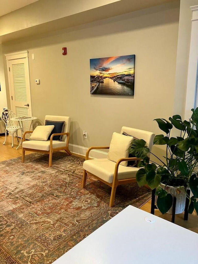 sitting room with hardwood / wood-style floors