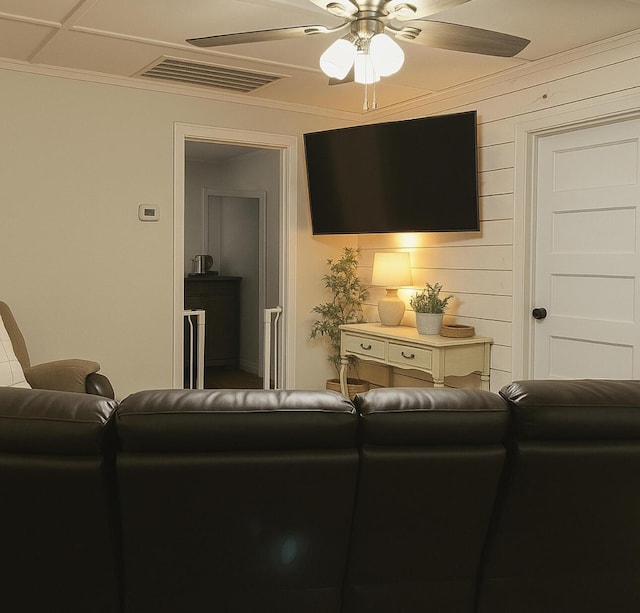 6061 Old Number Six Hwy, Elloree, SC 29047 - living room featuring ceiling fan and ornamental molding