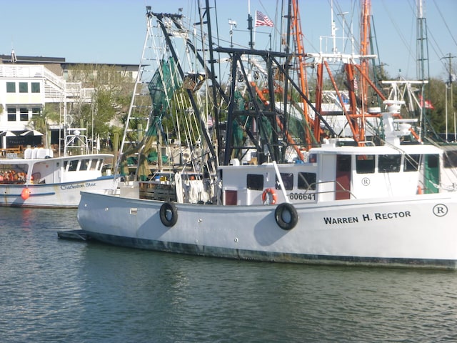 view of dock with a water view