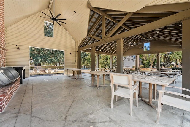 view of patio / terrace featuring a gazebo and ceiling fan