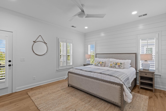 1530 Willtown St, Daniel Island, SC 29492 - bedroom featuring ornamental molding, wood finished floors, a ceiling fan, and recessed lighting