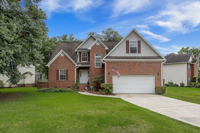 116 Holbrook Ln, Goose Creek, SC 29445 - traditional-style home with a garage, brick siding, driveway, a front lawn, and crawl space