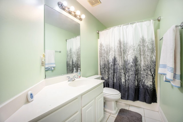 116 Holbrook Ln, Goose Creek, SC 29445 - bathroom with vanity, tile patterned flooring, toilet, and curtained shower