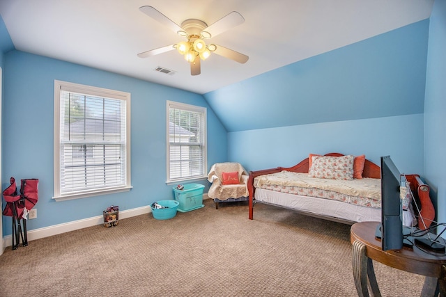 116 Holbrook Ln, Goose Creek, SC 29445 - carpeted bedroom with vaulted ceiling, a ceiling fan, and baseboards
