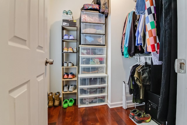 walk in closet featuring wood finished floors