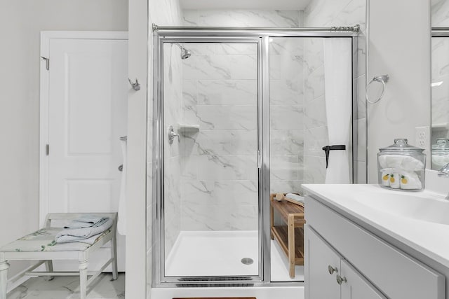 bathroom featuring vanity and walk in shower