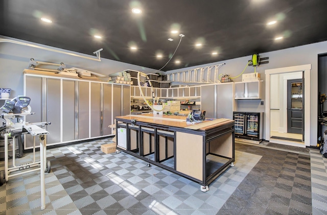 kitchen with butcher block countertops and recessed lighting