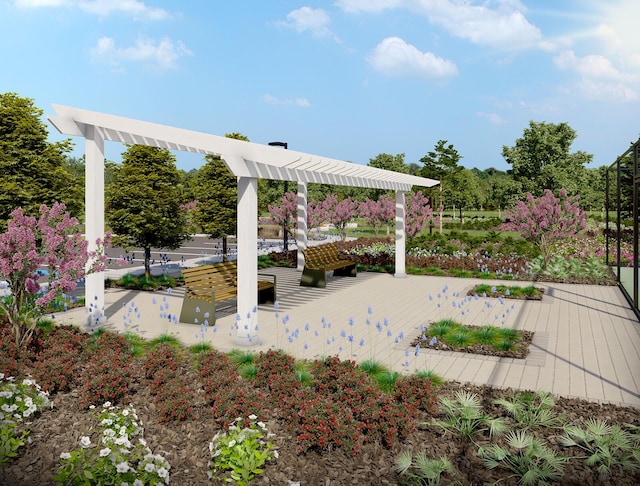 view of patio / terrace with a pergola and a deck