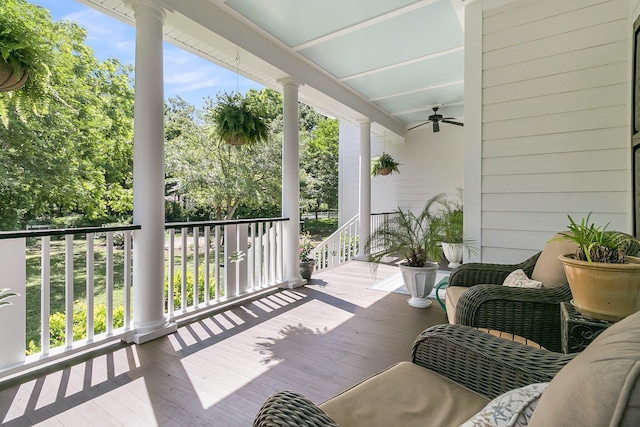balcony with ceiling fan