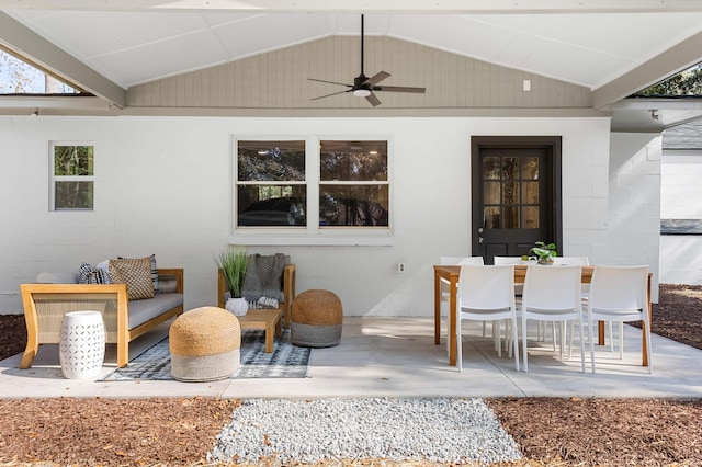 view of patio with ceiling fan and an outdoor hangout area