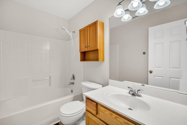 full bathroom with toilet, washtub / shower combination, and vanity