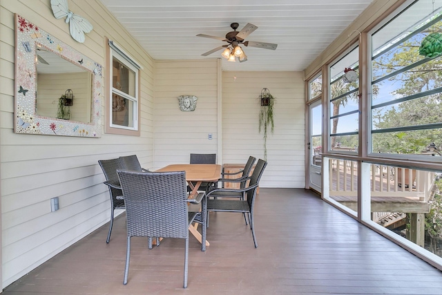 4702 Blockhouse Ln, Hollywood, SC 29449 - sunroom featuring ceiling fan and outdoor dining space
