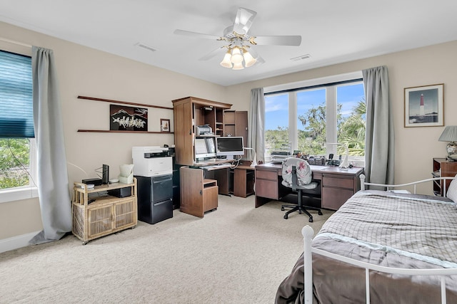 4702 Blockhouse Ln, Hollywood, SC 29449 - bedroom with light carpet, multiple windows, a desk, and ceiling fan