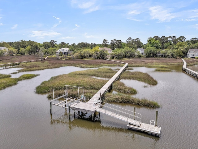 4702 Blockhouse Ln, Hollywood, SC 29449 - dock area featuring a water view, boat lift, and view of scattered trees