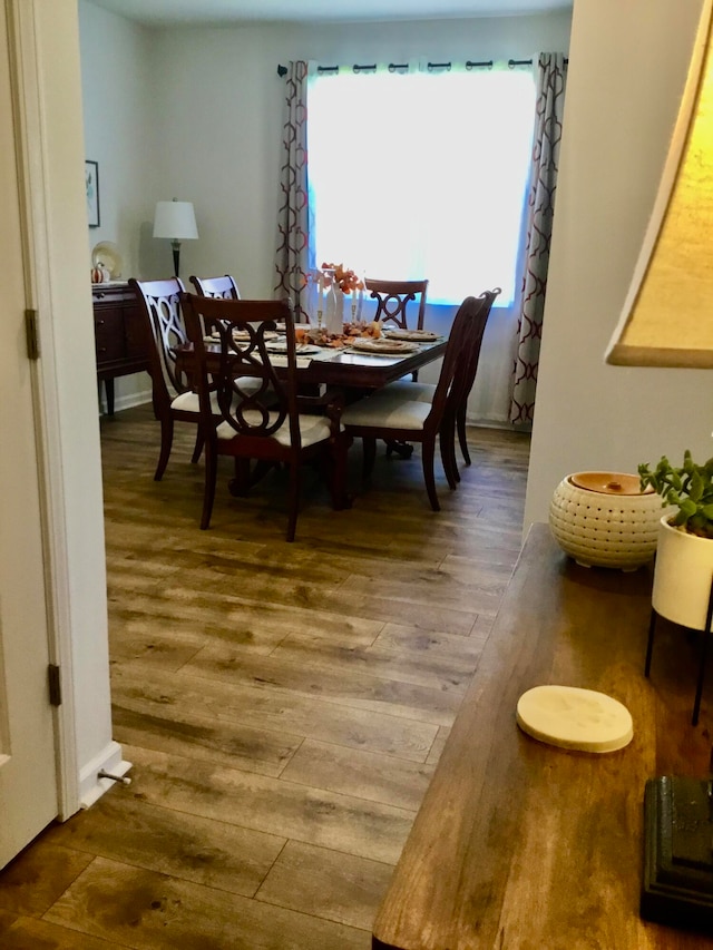 dining space with plenty of natural light and wood-type flooring