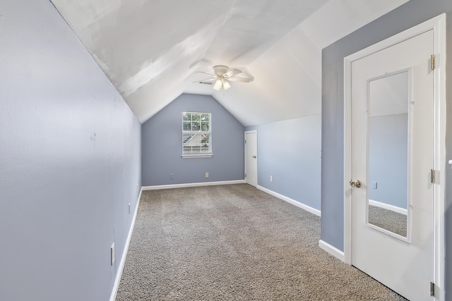 1245 Lakefront Dr, Charleston, SC 29412 - additional living space with ceiling fan, vaulted ceiling, carpet flooring, and baseboards