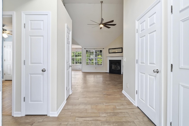 1245 Lakefront Dr, Charleston, SC 29412 - hall featuring baseboards, light wood-type flooring, and lofted ceiling