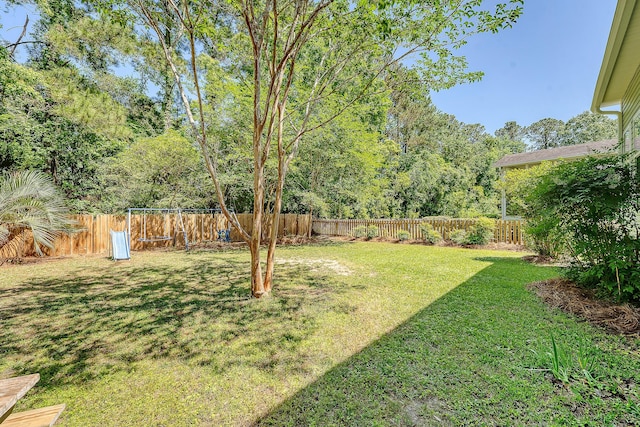 view of yard with a fenced backyard