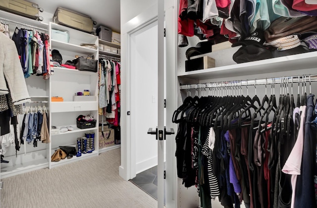 spacious closet with carpet